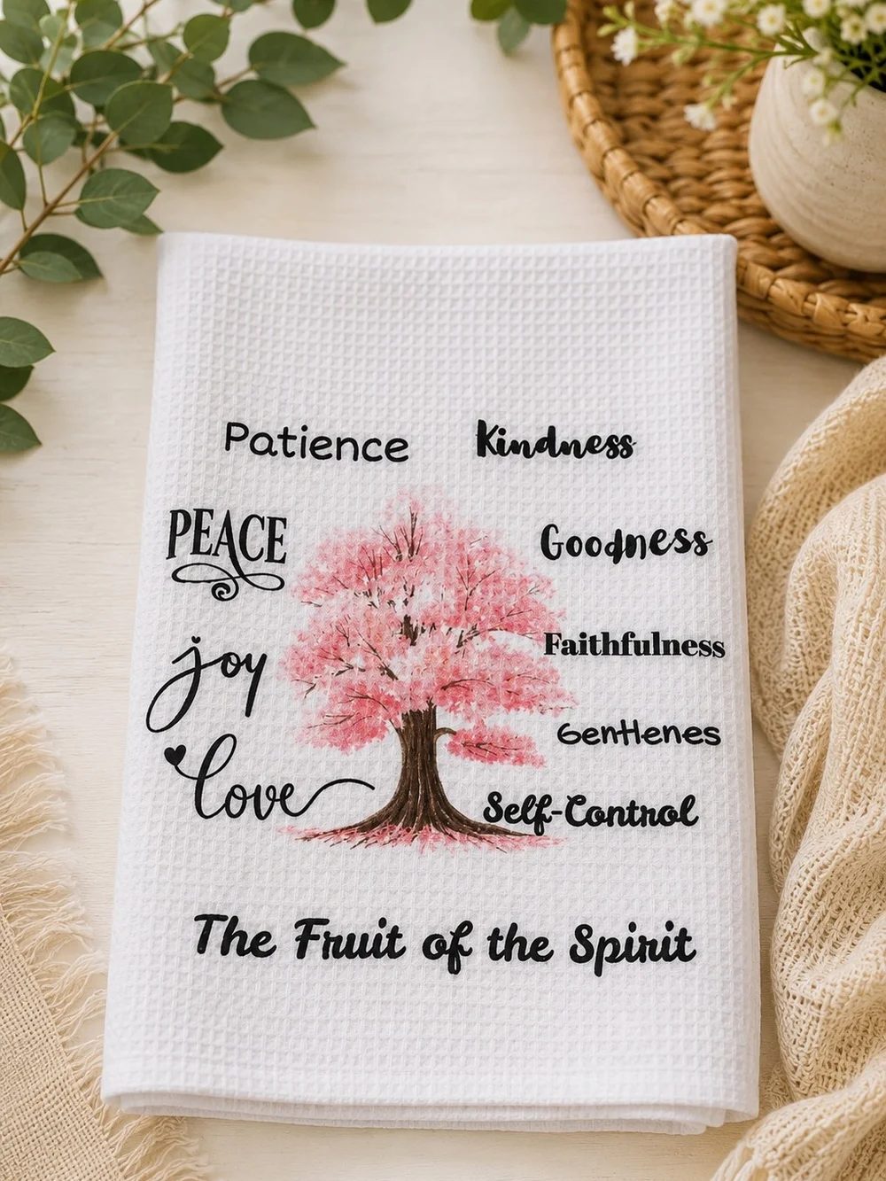 Inspirational Pink Floral Kitchen Towels - Set of 2